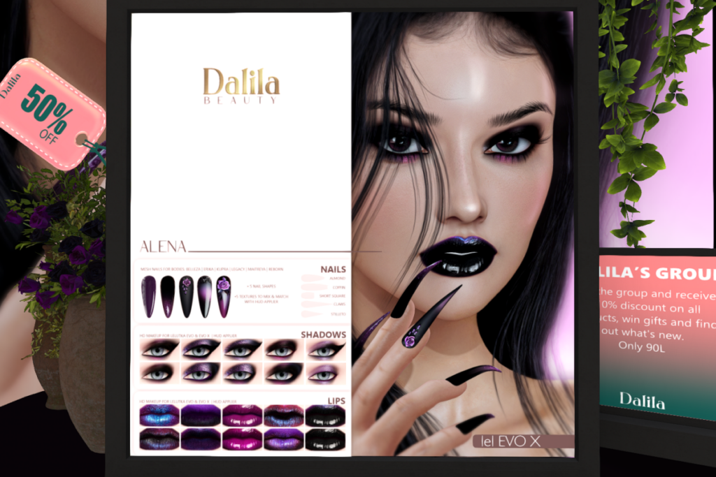 Alena Nail Set - Belleza/Erika/Inithium/Legacy/Maitreya/Reborn, L$99 each/L$290 FP | Alena Shadow and Lip Kits - Evo/EvoX, L$290 each | Alena FatPack, L$540