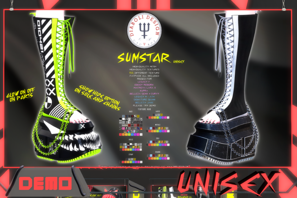 Sumstar Boots - GenX/Gianni/Inithium/Jake/Legacy F+M/MaitreyaX/Reborn/+mods, L$1499