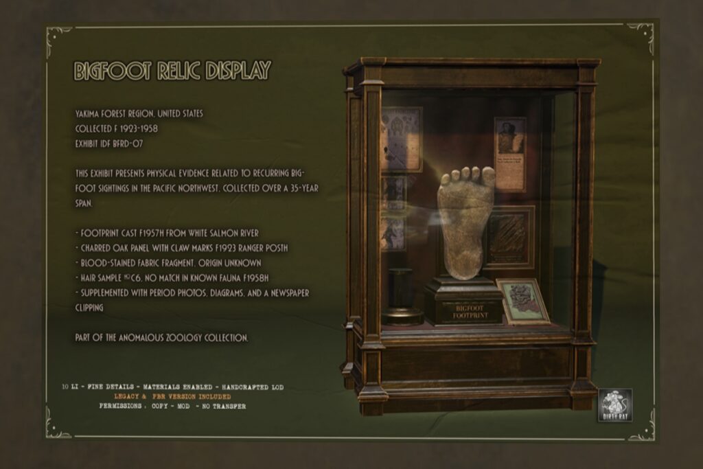 Bigfoot Relic Display Decor, L$375