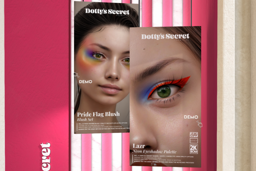 Pride Flag Blush - Evo X, L$50 | Lazr Neon Eyeshadows - Evo X, L$200