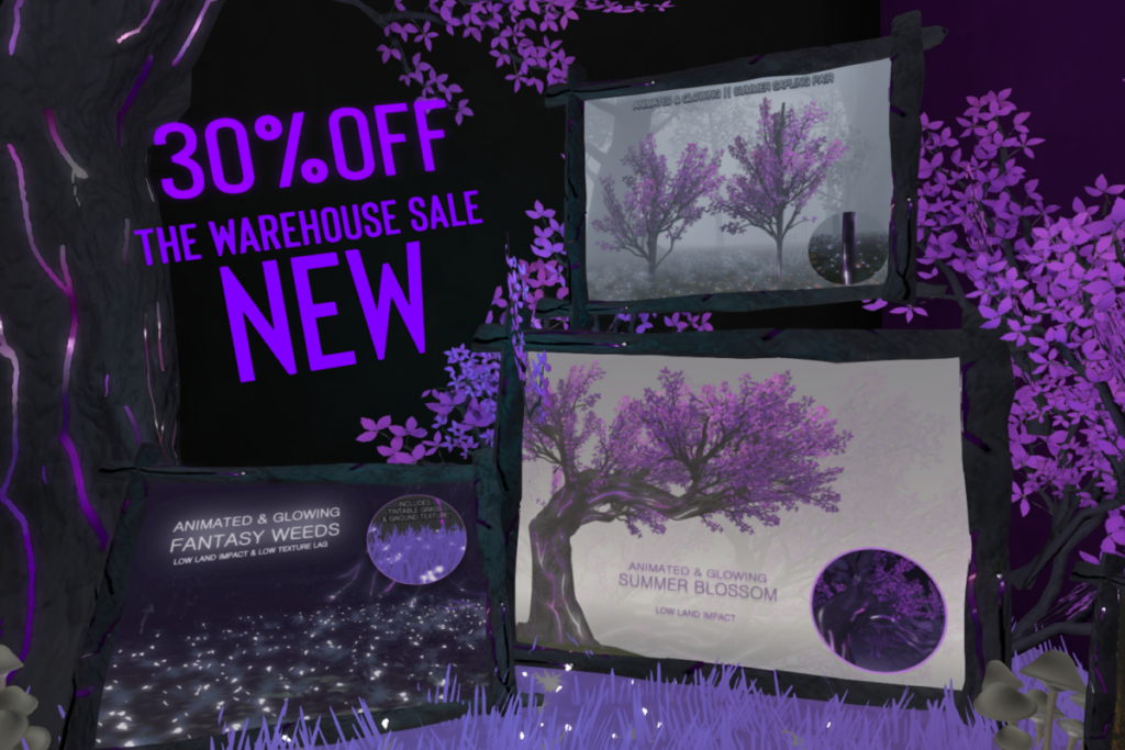 Animated &amp; Glowing Summer Sapling Pair, L$279 | Animated &amp; Glowing Summer Blossom, L$349 | Animated &amp; Glowing Fantasy Weeds, L$139