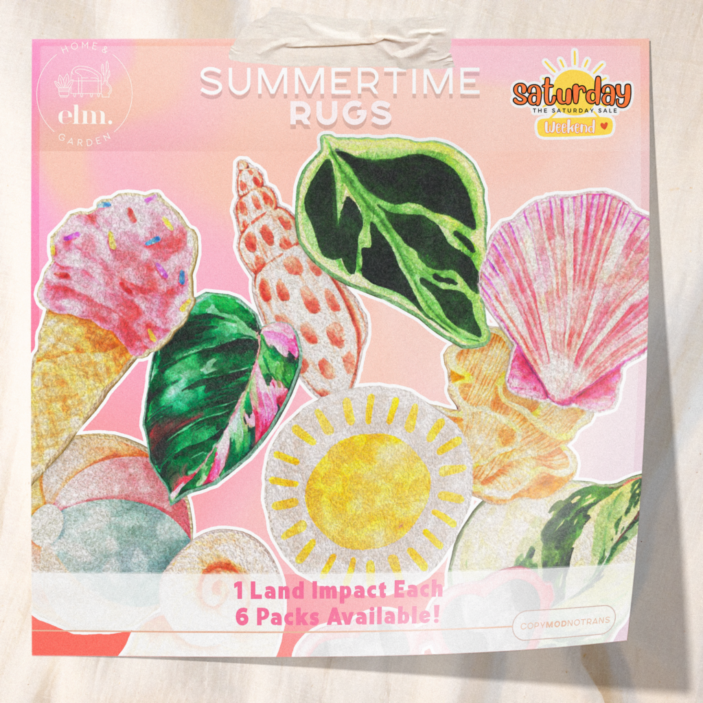 Summertime Rugs	&lt;a href=&quot;http://maps.secondlife.com/secondlife/Primrose%20Place/122/218/23&quot;&gt;Teleport&lt;/a&gt;