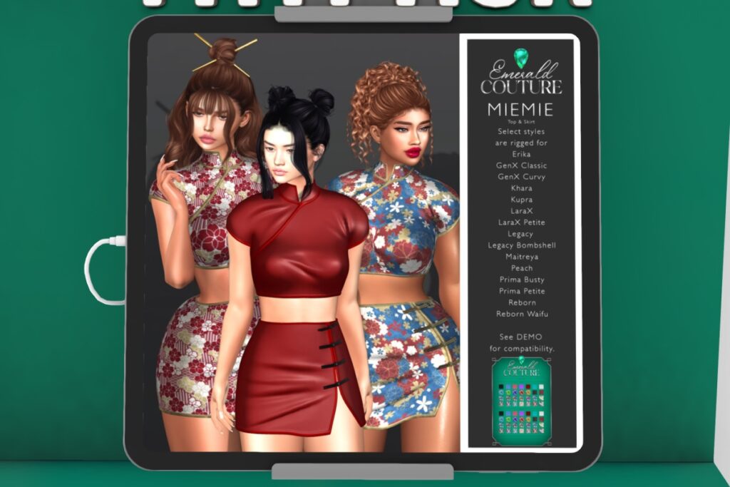 Miemie Outfit - Erika/GenX/Inithium/Legacy/Maitreya/Peach/Prima/Reborn/+mods, L$199 each/L$500 each FP/L$999 MP