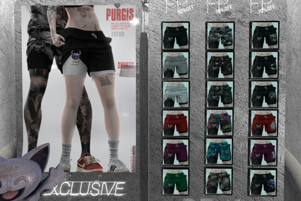 Purgis Shorts - Legacy F+M/MaitreyaX/Reborn/+mods, L$249 each/L$666 each FP