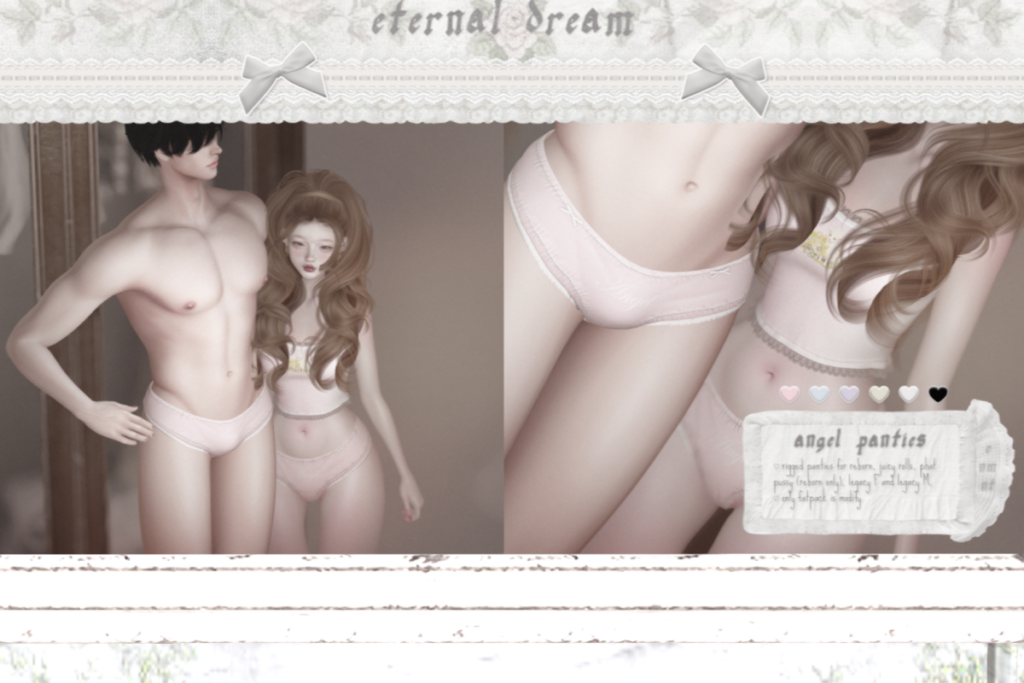 Angel Panties - Legacy F+M/Reborn/+mods, L$299 each/L$1105 FP