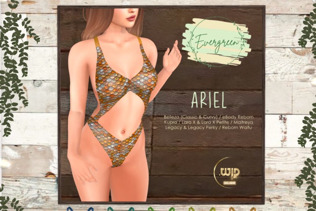Ariel Swimsuit - GenX/Inithium/Legacy/Maitreya/Reborn/+mods, L$119 each/L$799 FP