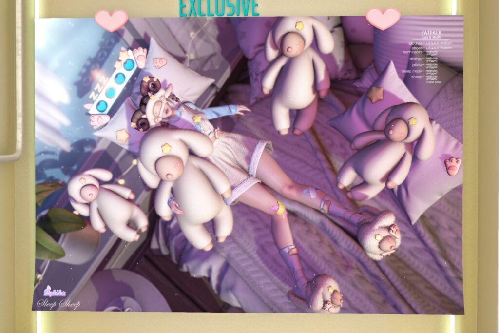 Sleep Sheep Outfit - Legacy/unrigged, L$200-L$388 each/L$688-L$1488 each FP/L$3688 MP