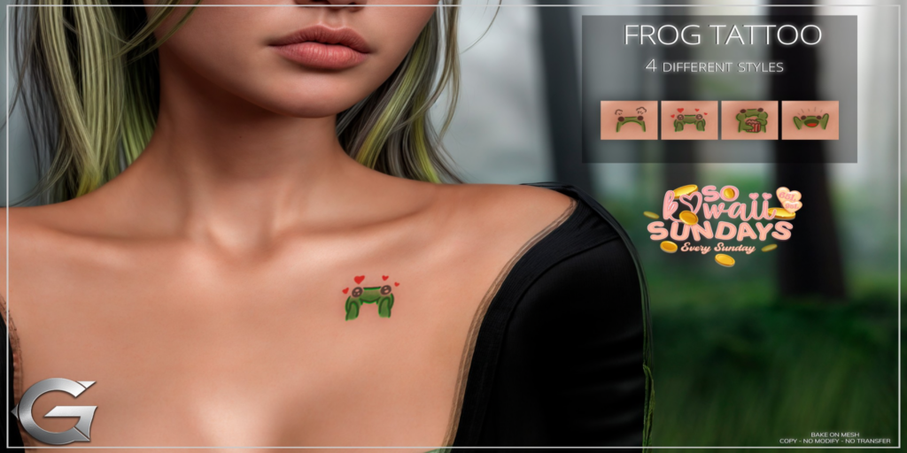 Frog Tattoo - BOM	&lt;a href=&quot;http://maps.secondlife.com/secondlife/Spruce%20Peak/211/193/24&quot;&gt;Teleport&lt;/a&gt;