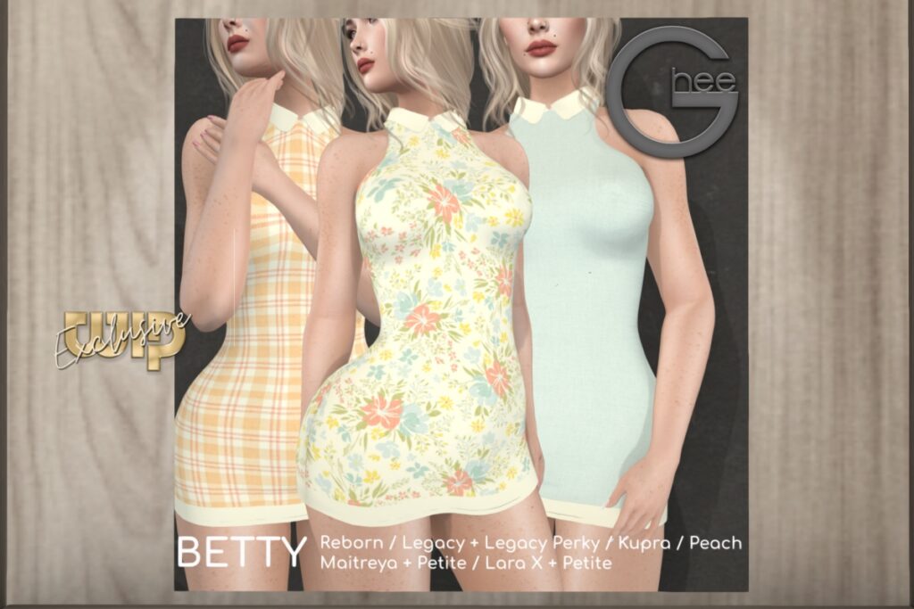 Betty Dress - Inithium/Legacy/Maitreya/Peach/Reborn/+mods, L$350 each/L$1100 FP