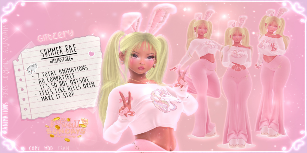Summer Bae Animations	&lt;a href=&quot;http://maps.secondlife.com/secondlife/Universa/41/91/3003&quot;&gt;Teleport&lt;/a&gt;