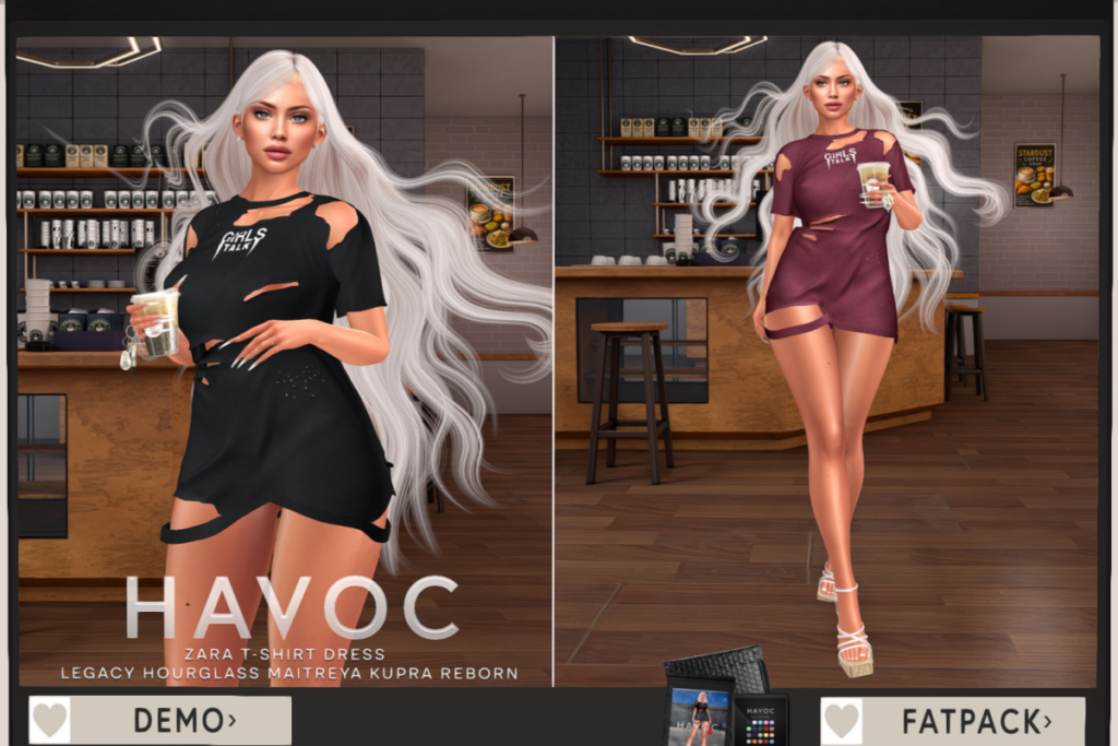 Zara T-Shirt Dress - Hourglass/Inithium/Legacy/Maitreya/Reborn, L$299 each/L$1499 FP