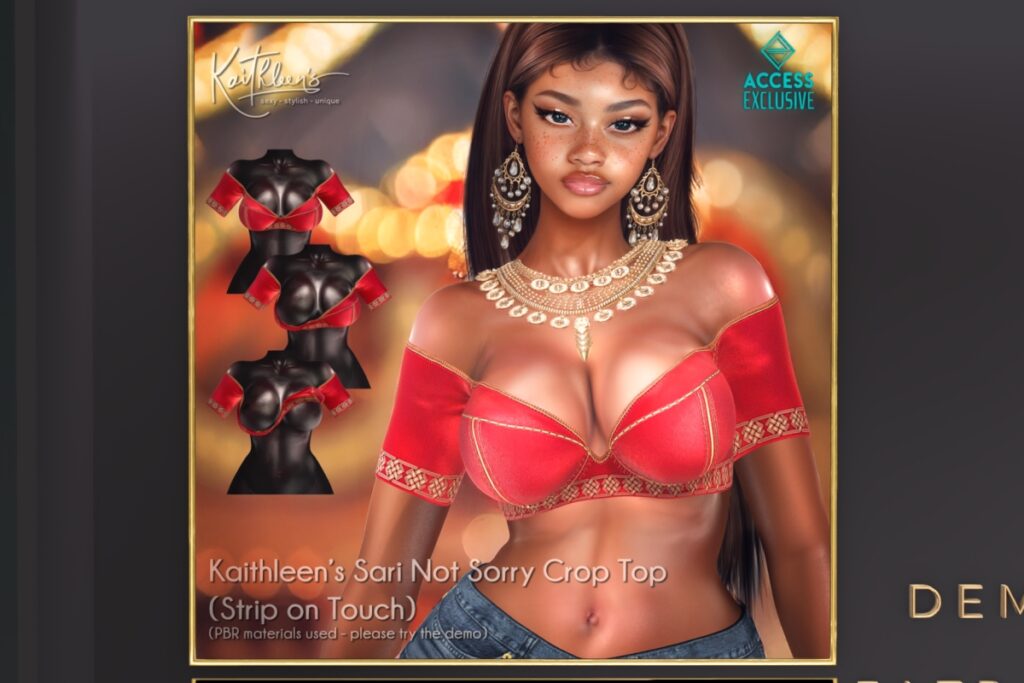 Sari Not Sorry Crop Top - GenX/Legacy/Maitreya/Reborn/+mods, L$249 each/L$1199 FP