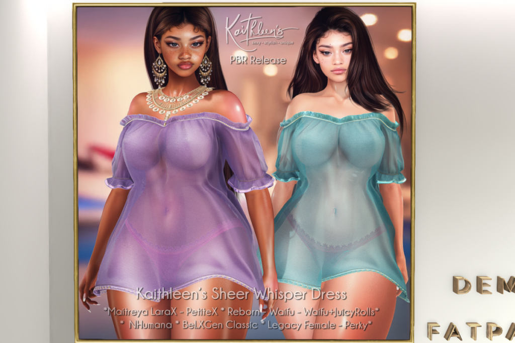 Sheer Whisper Dress - GenX Classic/Legacy/MaitreyaX/Nhumana/Reborn/+mods, L$289 each/L$1499