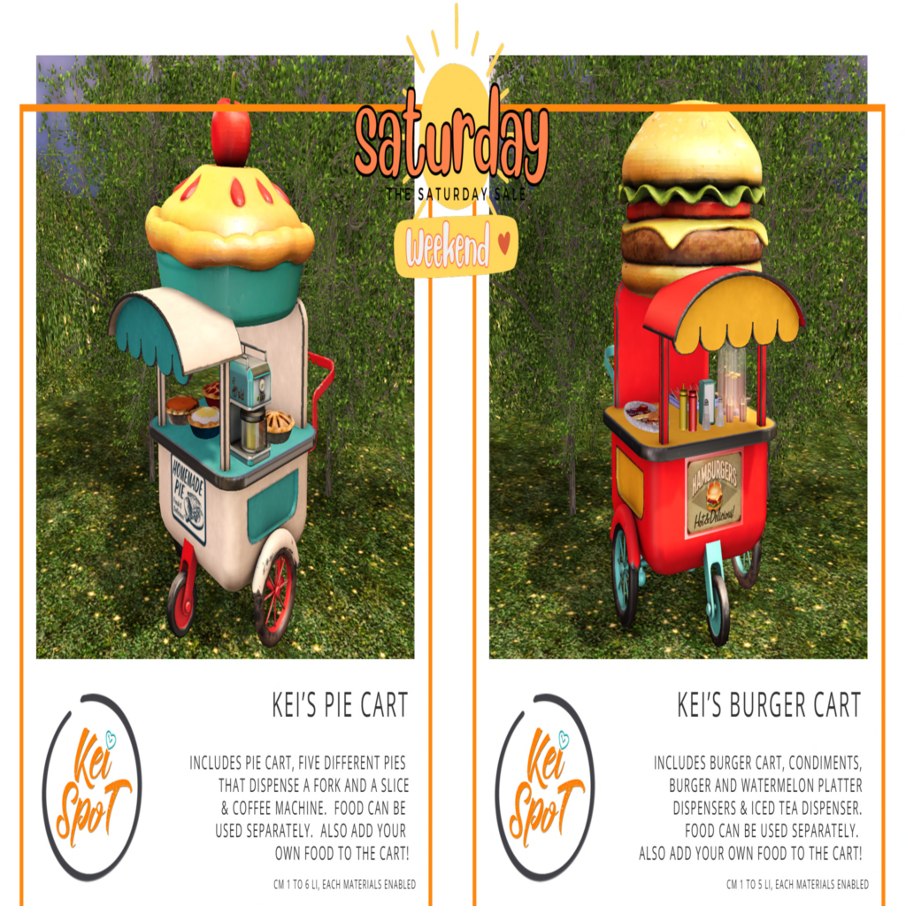 Kei&#039;s Pie Cart &amp; Kei&#039;s Burger Cart	&lt;a href=&quot;http://maps.secondlife.com/secondlife/Hardrada/90/104/3801&quot;&gt;Teleport&lt;/a&gt;