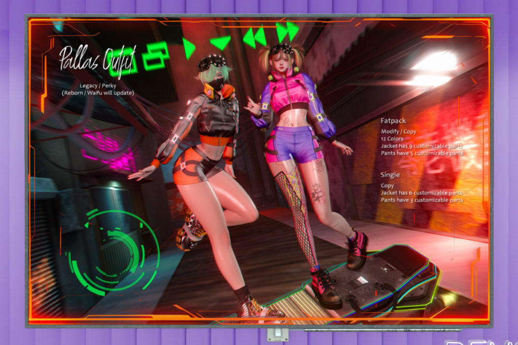 Pallas Outfit - Legacy/+mods, L$250-L$300 each/L$1000-L$1300 each FP