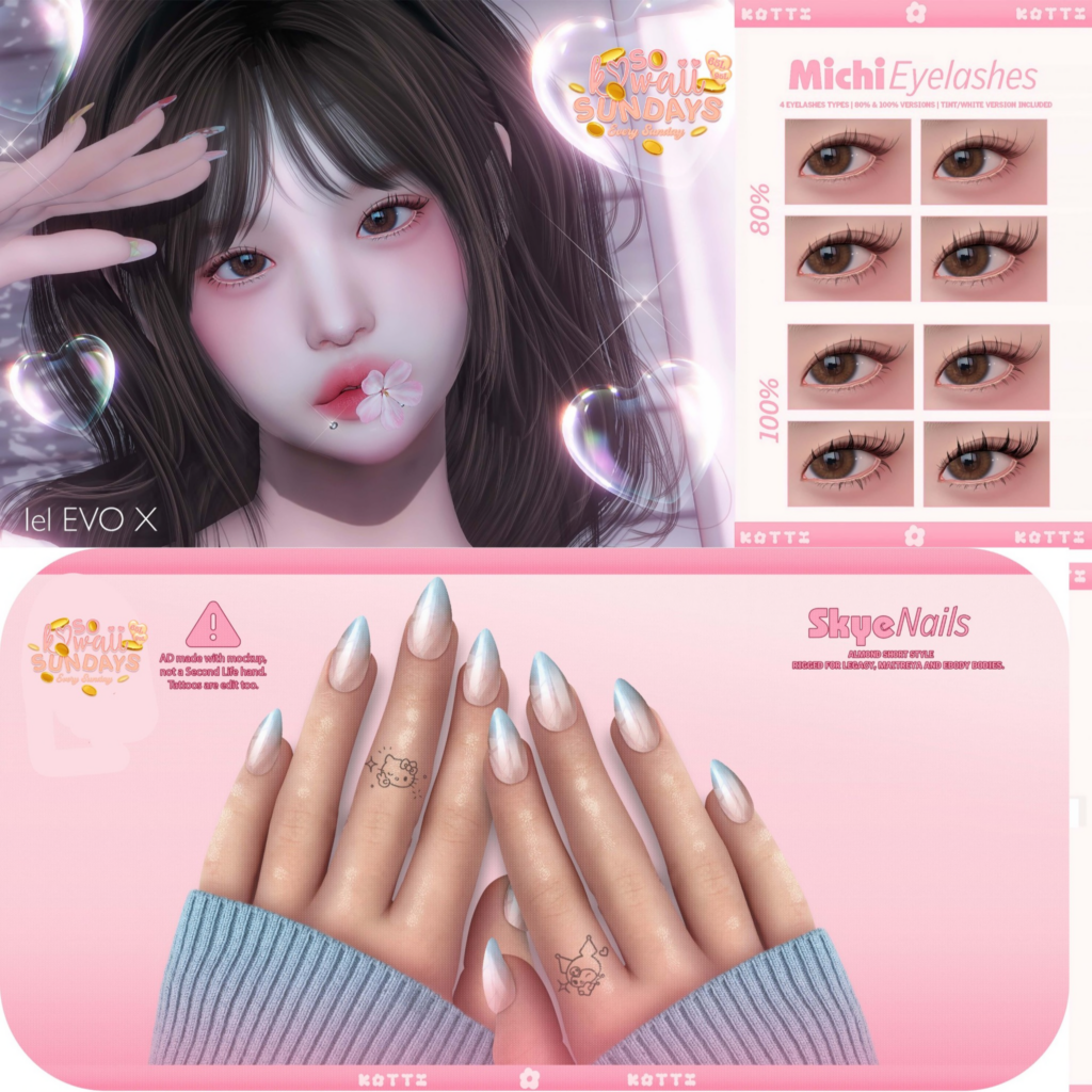 Michi Eyelashes - EvoX | Skye Mesh Nails - Legacy/Maitreya/Reborn	&lt;a href=&quot;https://maps.secondlife.com/secondlife/Dream%20Lake/124/124/184&quot;&gt;Teleport&lt;/a&gt;