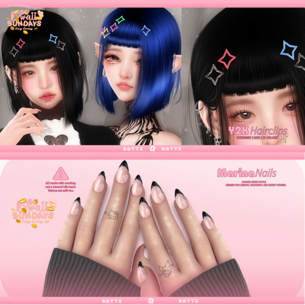 Y2K Hairclips | Marina Mesh Nails - Legacy/Maitreya/Reborn	&lt;a href=&quot;https://maps.secondlife.com/secondlife/Dream%20Lake/124/124/184&quot;&gt;Teleport&lt;/a&gt;