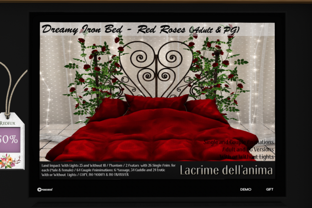 Dreamy Iron Bed - Red Roses, L$300