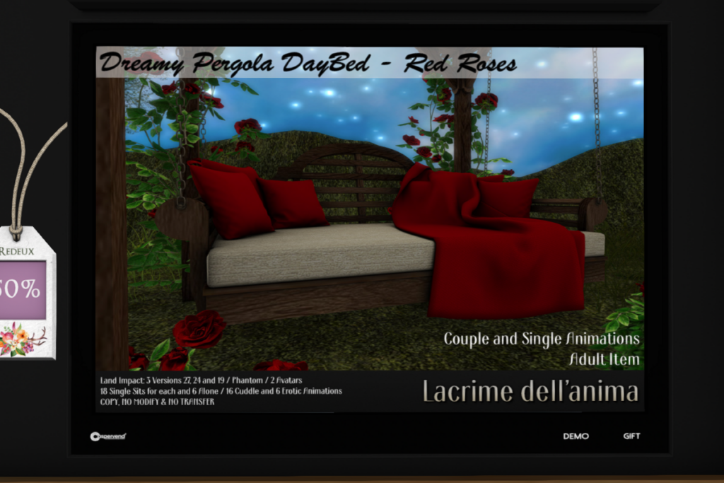 Dreamy Pergola DayBed - Red Roses, L$175