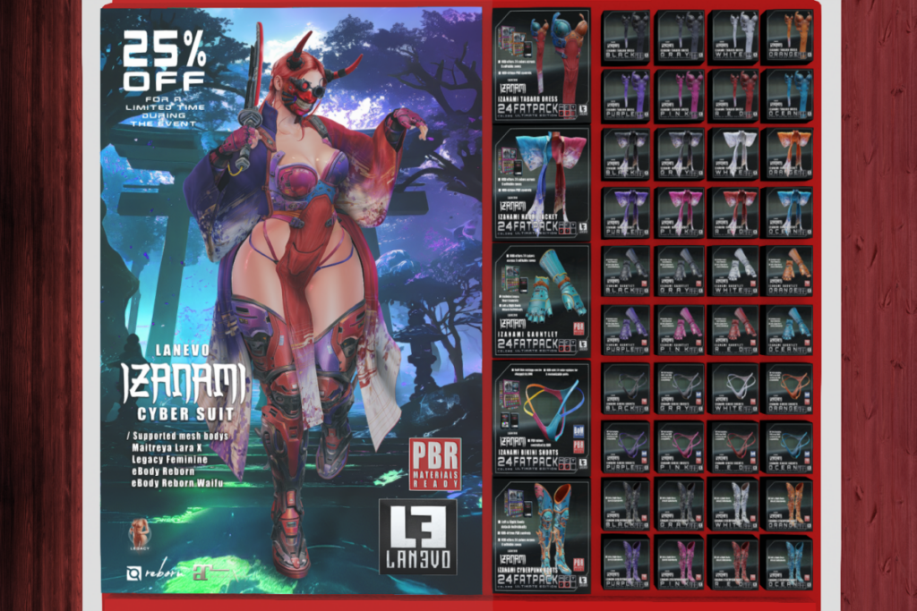 Izanami Tabard Dress, Haori Jacket, Gauntlet, Boots and Bikini Shorts - Legacy/MaitreyaX/Reborn/+mods, L$210-L$285 each/L$660-L$885 each FP