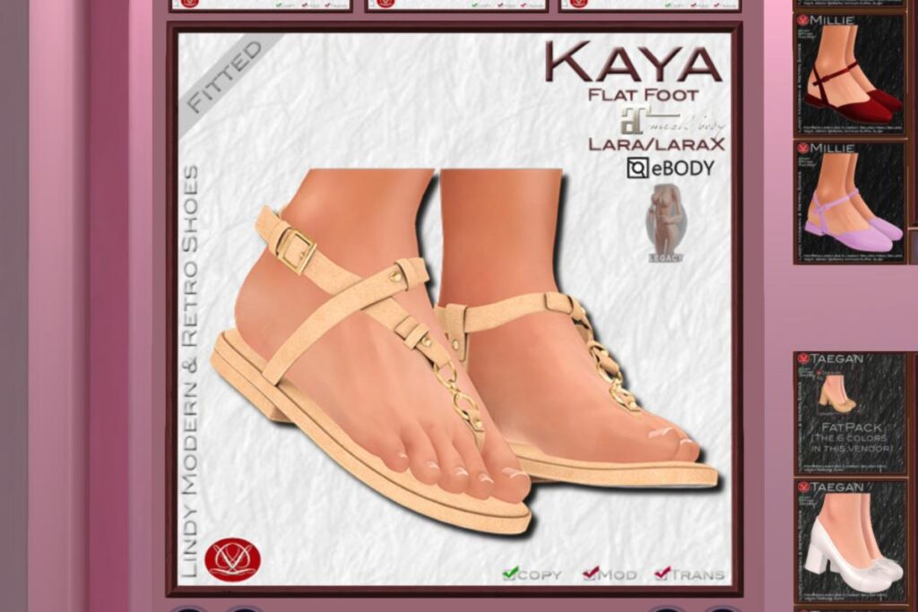 Kaya Sandals - Legacy/Maitreya/Reborn/+mods, L$159 each/L$477 FP