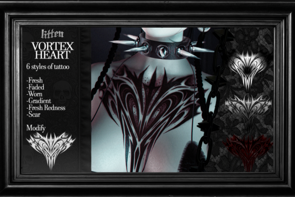 Vortex Heart Tattoo, L$199 each/L$449 FP