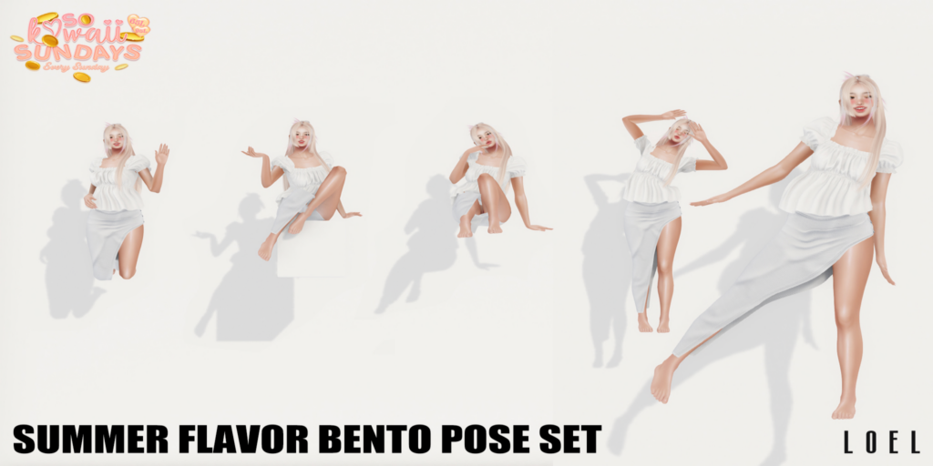Summer Flavor Poses	&lt;a href=&quot;http://maps.secondlife.com/secondlife/Stargazer%20Galaxy/101/47/3118&quot;&gt;Teleport&lt;/a&gt;
