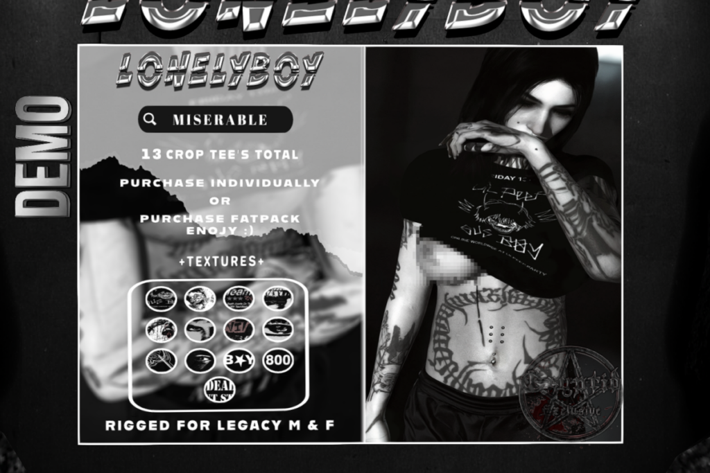 Miserable Crop Top - Legacy F+M, L$275 each/L$999 each FP