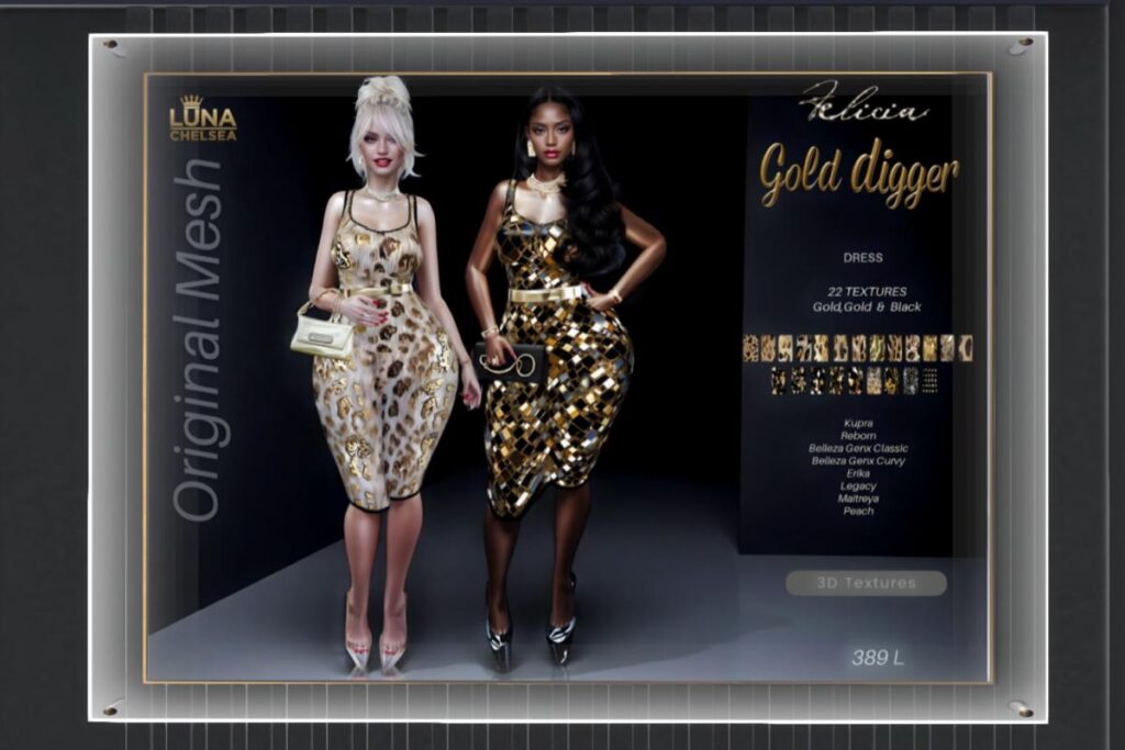 Gold Digger - Erika/GenX/Inithium/Legacy/Maitreya/Peach/Reborn, L$389 FP