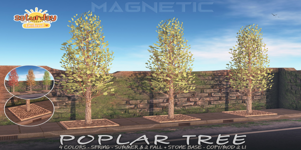 Poplar Tree Decor	&lt;a href=&quot;http://maps.secondlife.com/secondlife/Klibert/84/162/632&quot;&gt;Teleport&lt;/a&gt;