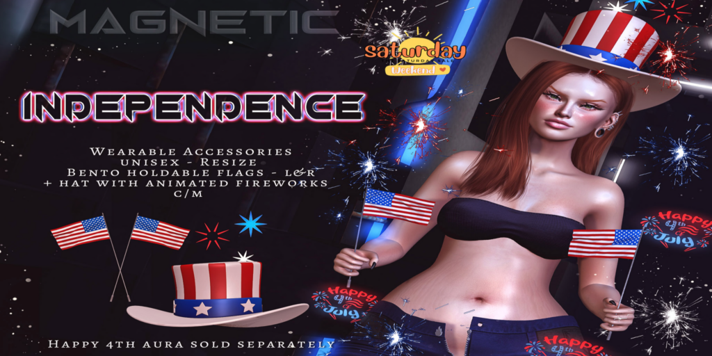 Independence Accessories	&lt;a href=&quot;http://maps.secondlife.com/secondlife/Klibert/84/162/632&quot;&gt;Teleport&lt;/a&gt;