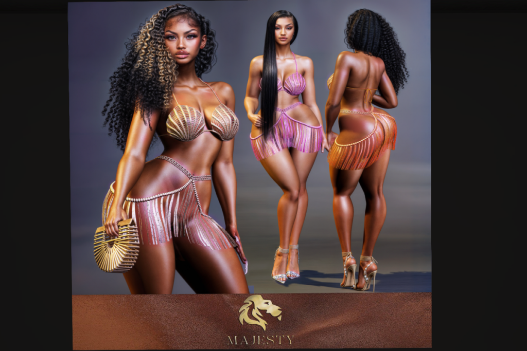 Siren Bralette and Skirt - Erika/Inithium/Legacy/Maitreya/Peach/Reborn, L$299 each/L$1500 each FP | Tam Crystal Heels - Erika/Inithium/Legacy/Maitreya/Peach/Reborn, L$299 each/L$1500 FP
