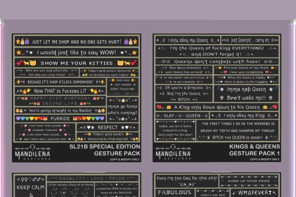 Mandilena Gestures Packs Kings &amp; Queens &amp; SL21B Special Edition, L$150 each