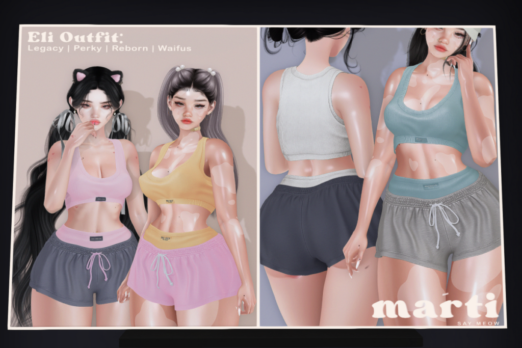 Eli Top and Shorts - Legacy/Reborn/+mods, L$239 each/L$999 each FP