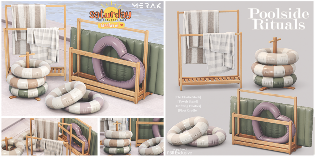 Poolside Rituals Decor Set	&lt;a href=&quot;http://maps.secondlife.com/secondlife/Missing%20Mile/217/248/18&quot;&gt;Teleport&lt;/a&gt;