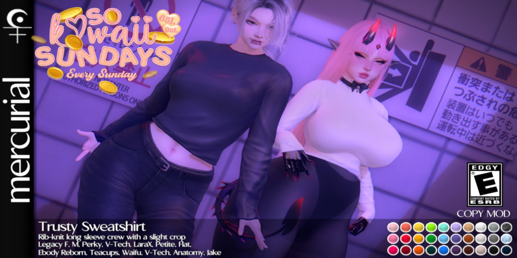 Trusty Sweatshirt - Anatomy/Jake/Legacy/MaitreyaX/Reborn/+mods	&lt;a href=&quot;http://maps.secondlife.com/secondlife/Embrace%20the%20Ocean/111/171/1096&quot;&gt;Teleport&lt;/a&gt;