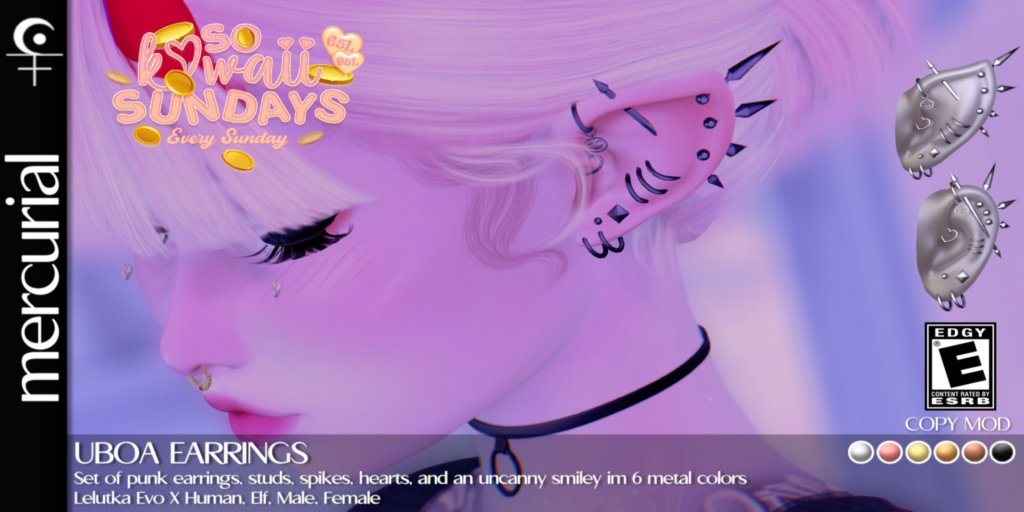 Uboa Earrings - EvoX M+F Human+Elf	&lt;a href=&quot;http://maps.secondlife.com/secondlife/Embrace%20the%20Ocean/111/171/1096&quot;&gt;Teleport&lt;/a&gt;