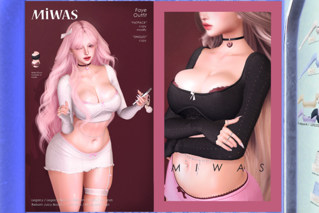 Faye Top, Skirt, Panties &amp; Garter and Choker - Legacy/Reborn/+mods, L$260-L$290 each/L$199-L$1099 each FP