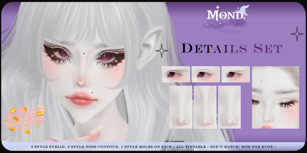 Details Cosmetic Set - EvoX	&lt;a href=&quot;http://maps.secondlife.com/secondlife/Crocus%20Island/52/48/25&quot;&gt;Teleport&lt;/a&gt;