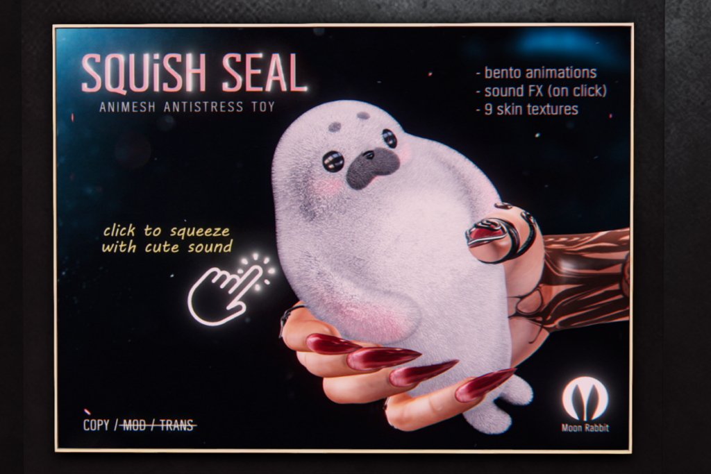 Squish Seal Animesh Anti-Stress Toy, L$299 each/L$799 FP