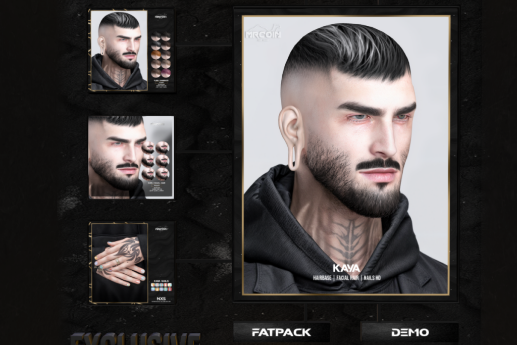 Kaya Facial Hair - EvoX, L$280 | Kaya Hairbase - EvoX, L$280 | Kaya Nexus Nails - Davis/Gianni/Jake/Kario/Legacy, L$280/L$700 FP