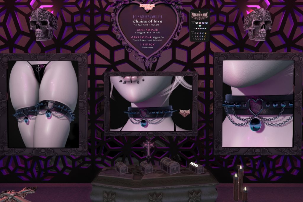 Chains of Love Collar, L$299 | Chains of Love Garters - Maze for Legacy/Reborn, L$299 | Chains of Love Fatpack, L$549