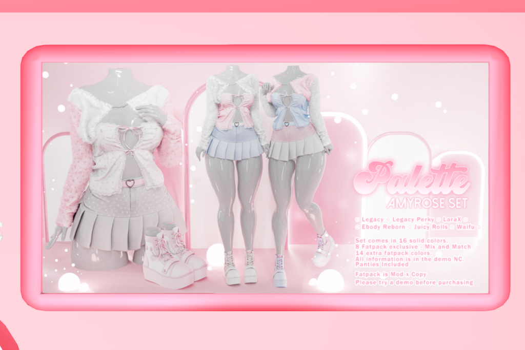 Amyrose Top, Sweater, Skirt, &amp; Shoes - Legacy/MaitreyaX/Reborn/+mods, L$295-L$325 each/L$1699-L$1999 each FP/L$4450 FP
