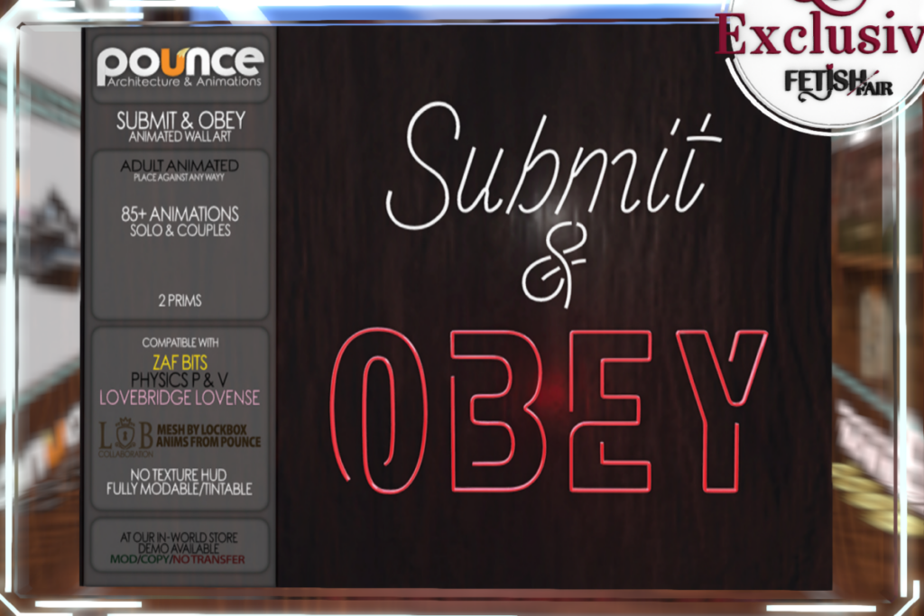Submit &amp; Obey Animated Wallart, L$1500