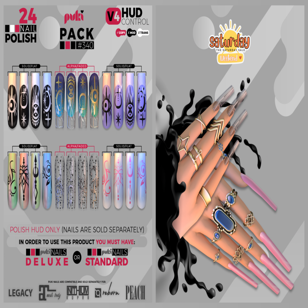 Pack 340 Nail Polish Appliers - Puki Deluxe/Puki Standard	&lt;a href=&quot;http://maps.secondlife.com/secondlife/The%20Valley/136/226/501&quot;&gt;Teleport&lt;/a&gt;