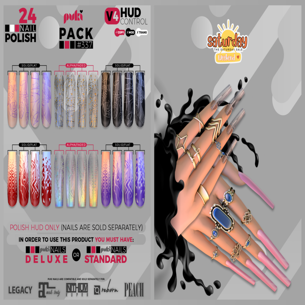 Pack 337 Nail Polish Appliers - Puki Deluxe/Puki Standard	&lt;a href=&quot;http://maps.secondlife.com/secondlife/The%20Valley/136/226/501&quot;&gt;Teleport&lt;/a&gt;