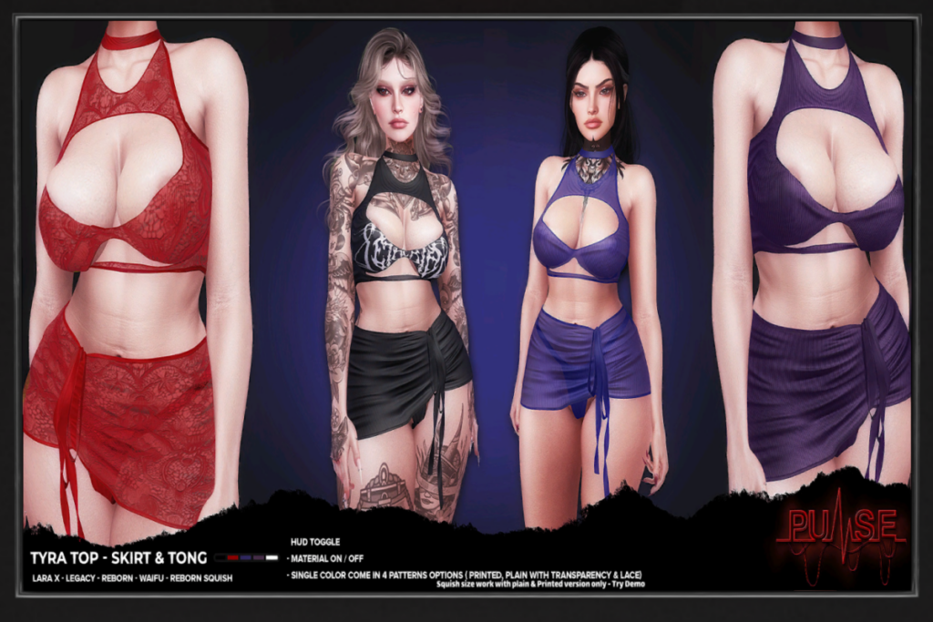 Tyra Top, Skirt &amp; Thong - Legacy/MaitreyaX/Reborn/+mods, L$199 each/L$399 FP