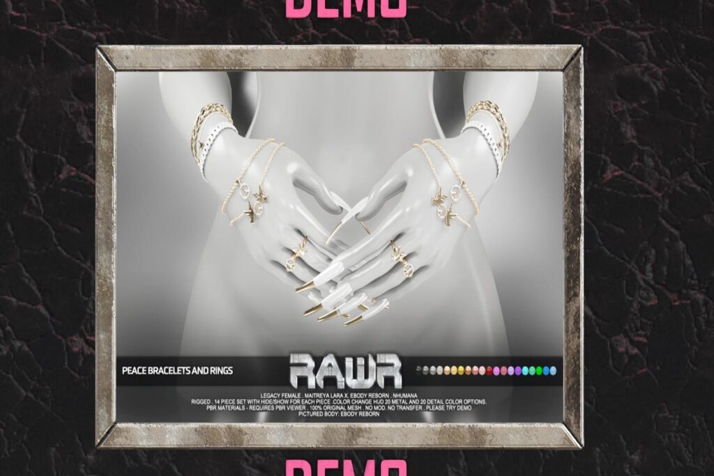 Peace Bracelets and Ring - Legacy/Maitreya/Nhumana/Reborn/+mods, L$319