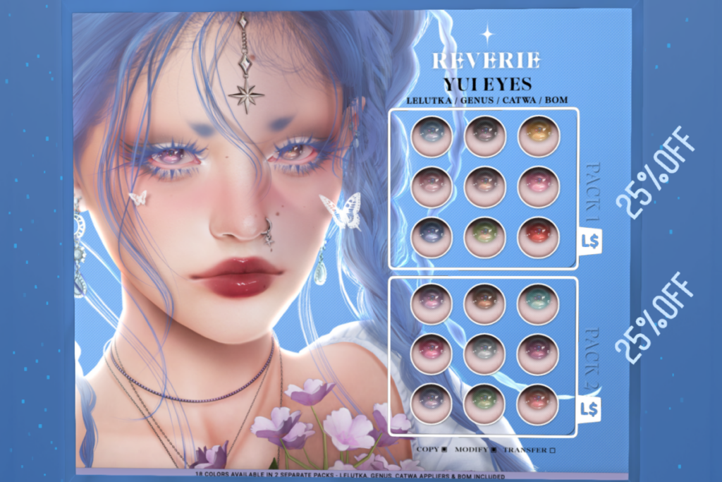 Yui Eyes - BOM/Catwa/Genus/Lelutka, L$224 each/L$425 FP