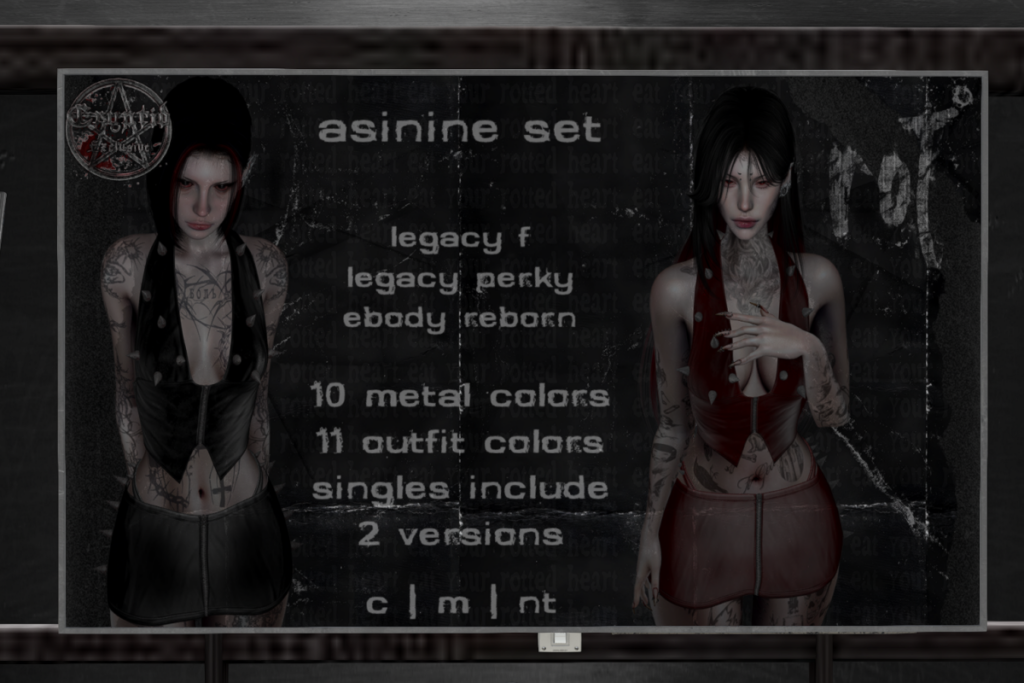 Asinine Set - Legacy/Reborn/+mods, L$250 each/L$1600 each FP/L$2500 MP